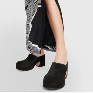 Pazzion Black Platform Rounded Toe Mules Clogs Slip On Chunky High Heel Slipper